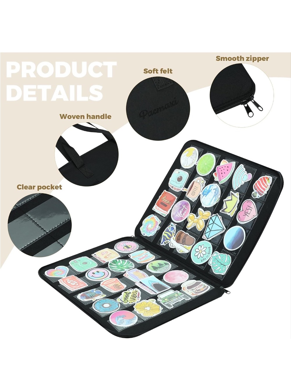 Black Sticker Organizer With Zipper